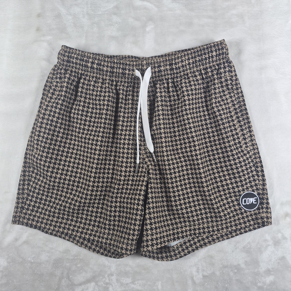 Cove USA Shorts Men's 30 Brown 5" Inseam Gym Drawstring Athletic Houndstooth